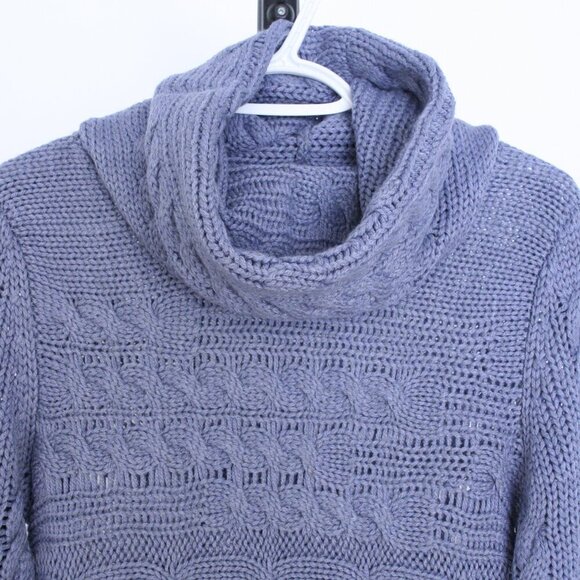 Banana Republic Wool Alpaca Blend‎ Purple Cowlneck Cable Knit Sweater Sz M - Picture 2 of 11